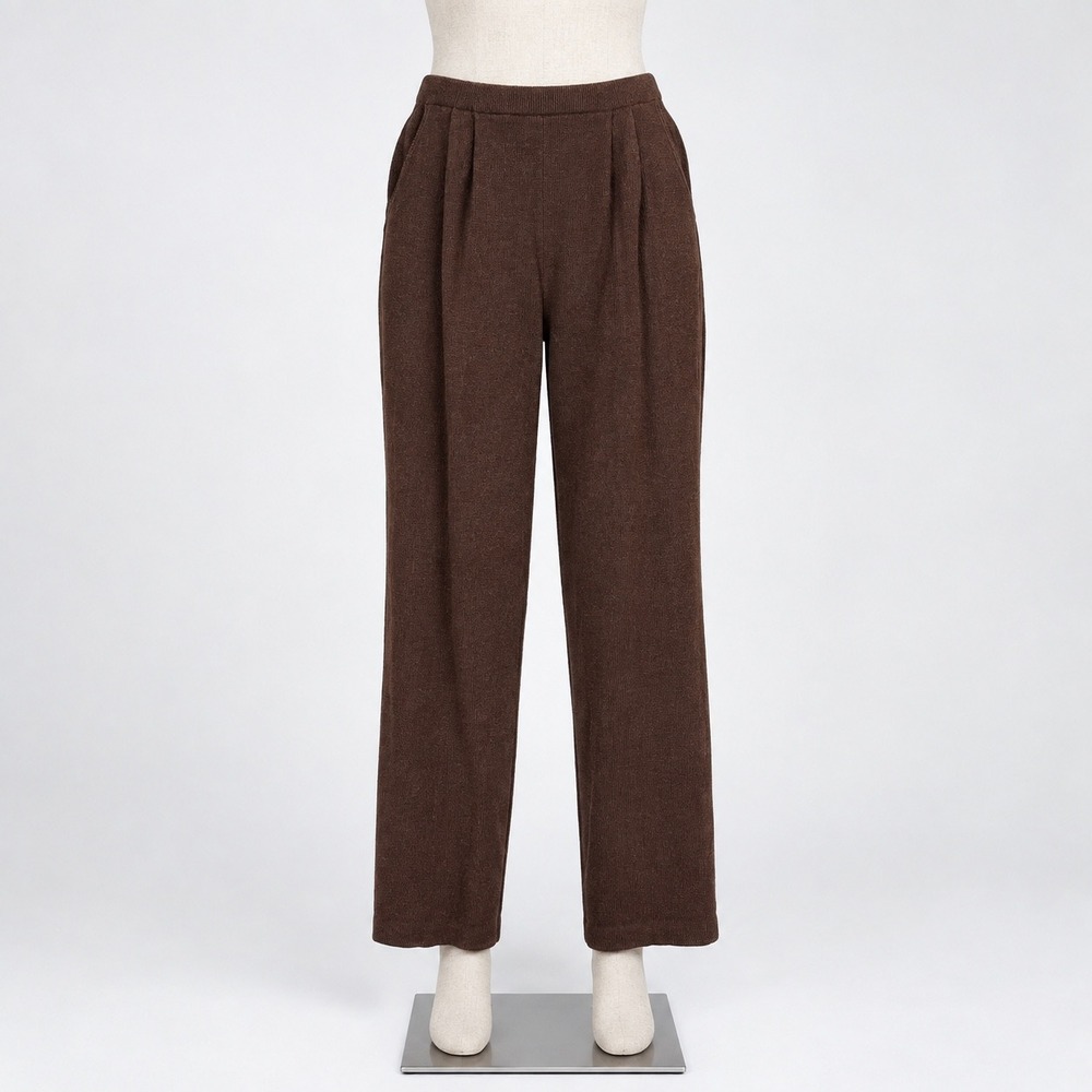 St John Collection Marie Gray Brown Santana Knit Pleated High Rise Pants Size 10